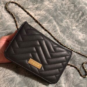 Bebe Black and Gold Chevron Quilted Crossbody Bag